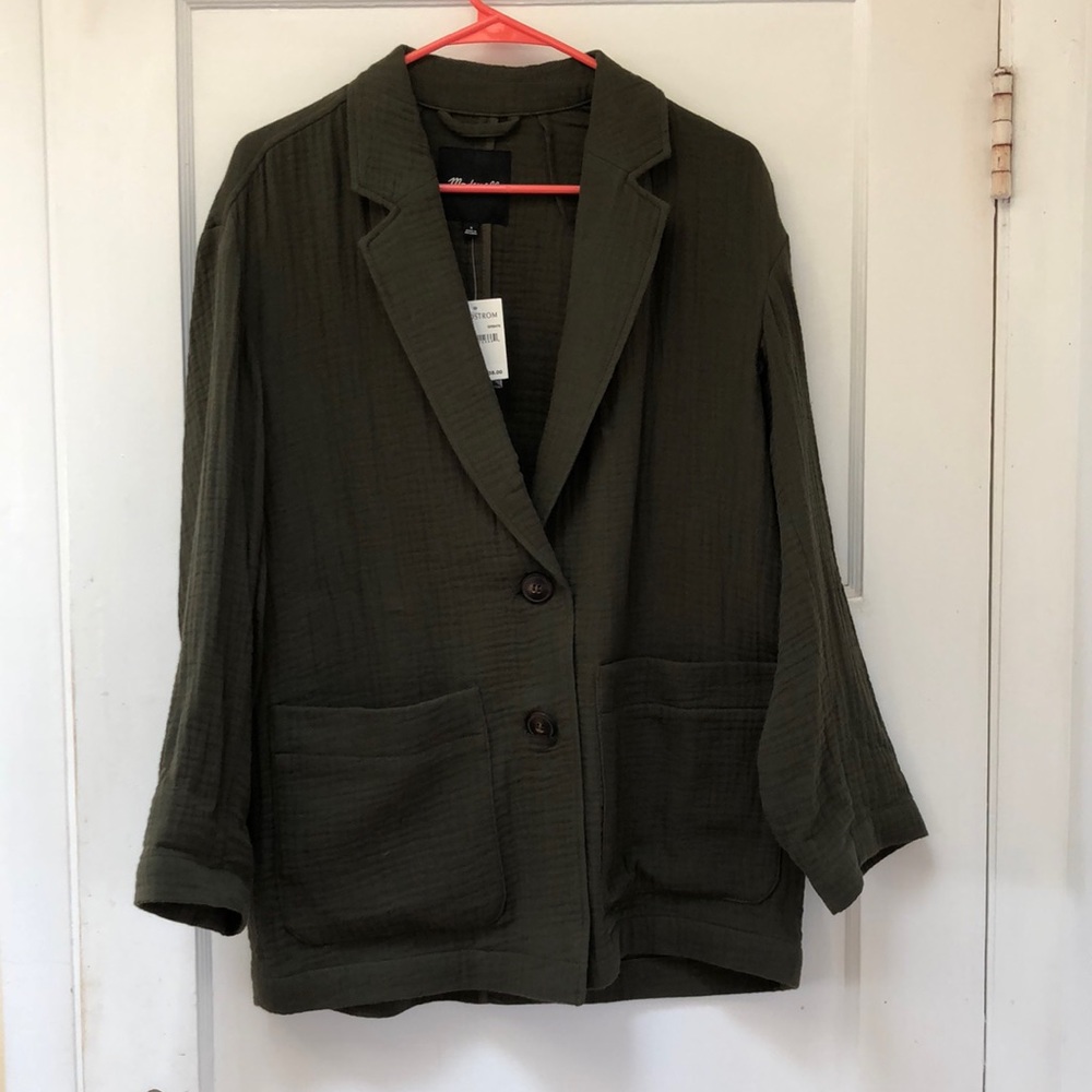 Madewell Crinkled Blazer Dried Olive
